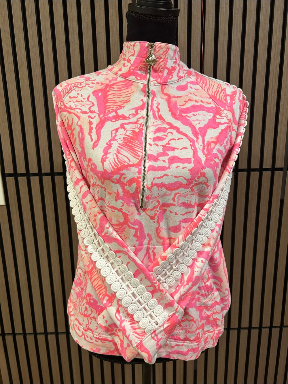 Lilly Pulitzer Pink and White Quarter Zip pullover